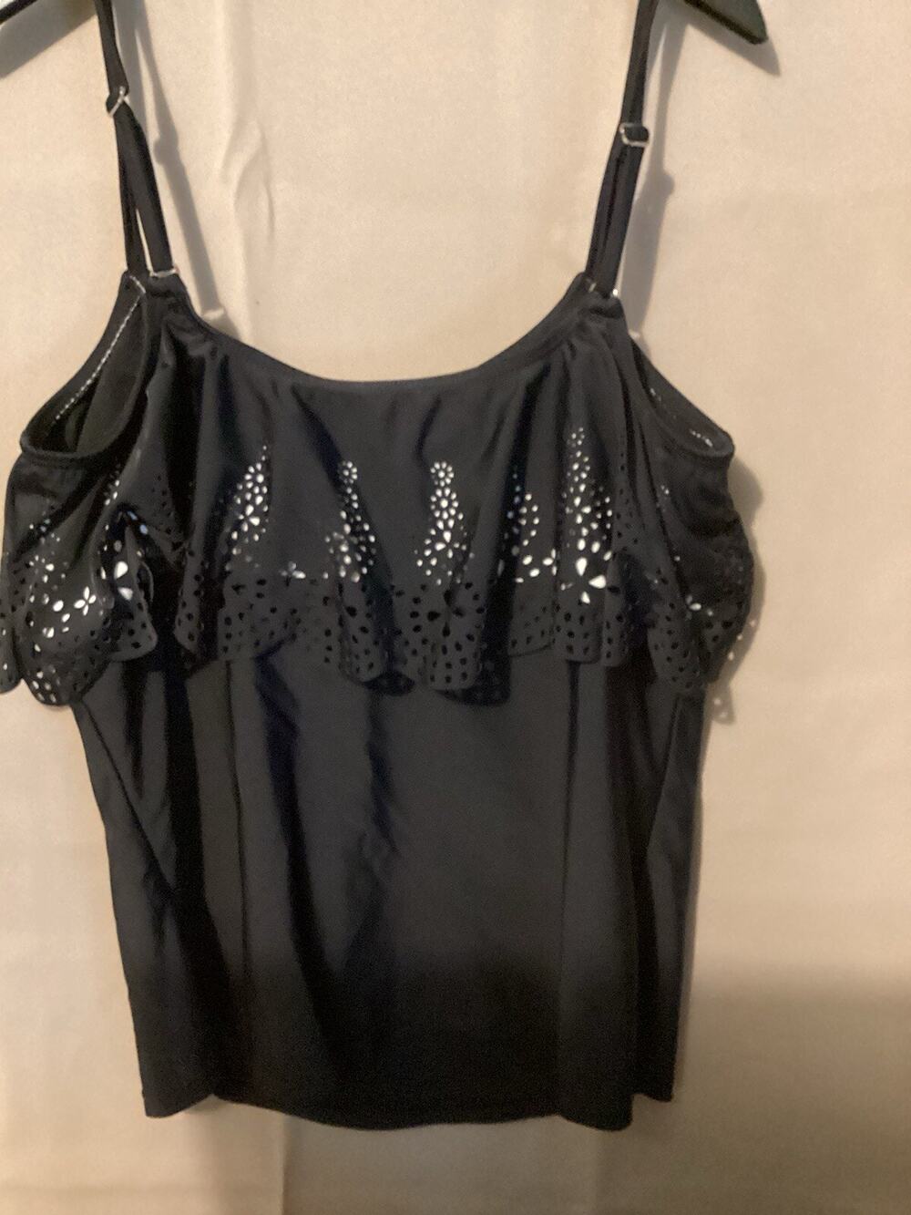 Arizona Women’s Swim Top Black With Lace Calico Pattern Across Top SZ L Y2K 90s
